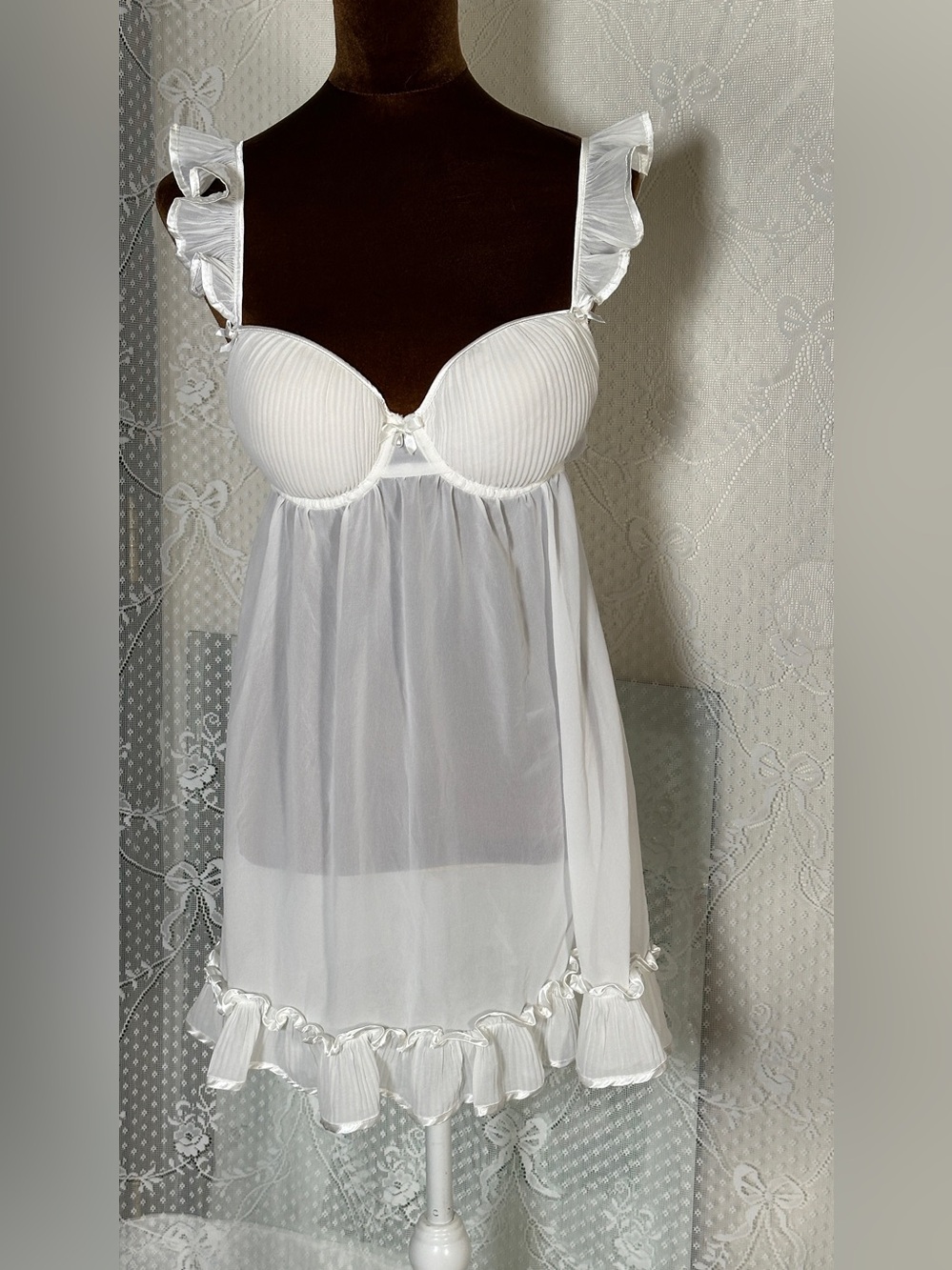 White Sheer Ruffle Babydoll Chemise - Women Intimates